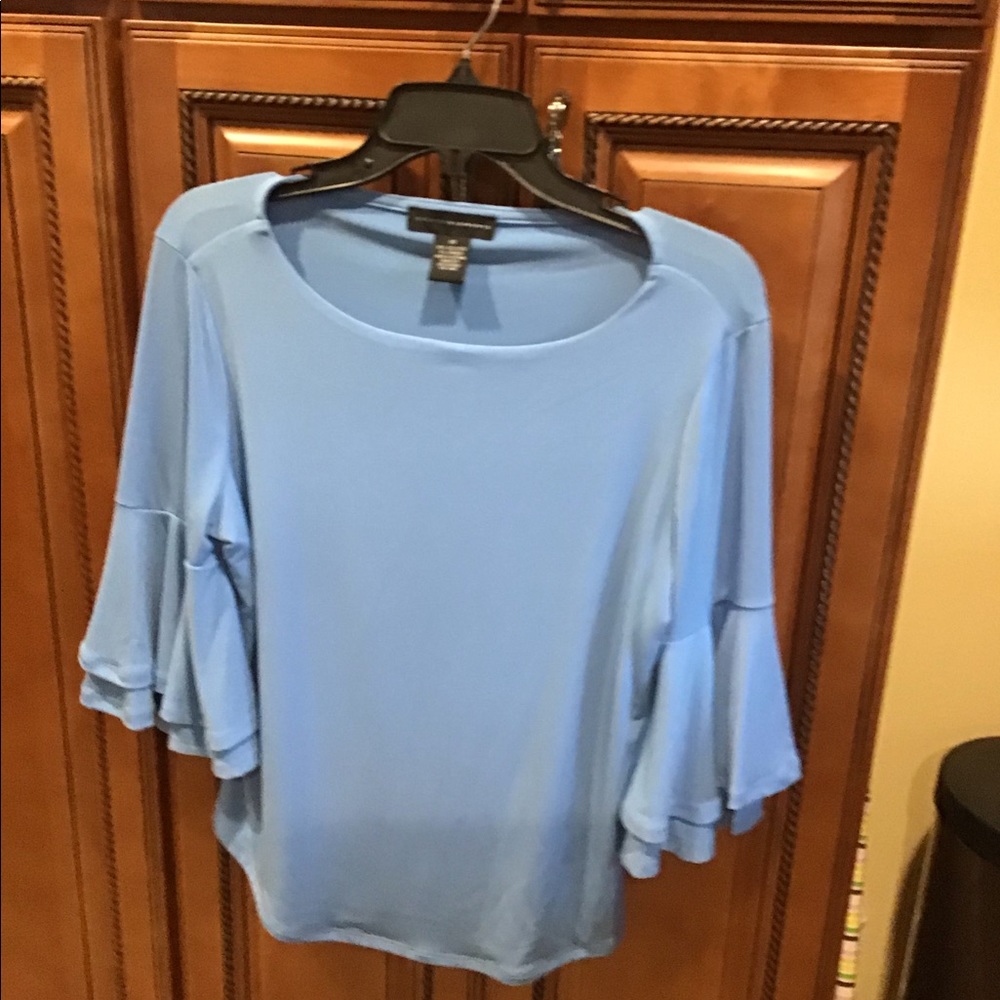 Grace Elements Light Blue Ruffle Sleeve Blouse